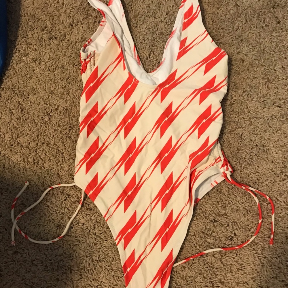 Vibrant Red and White One-Piece Swimsuit
